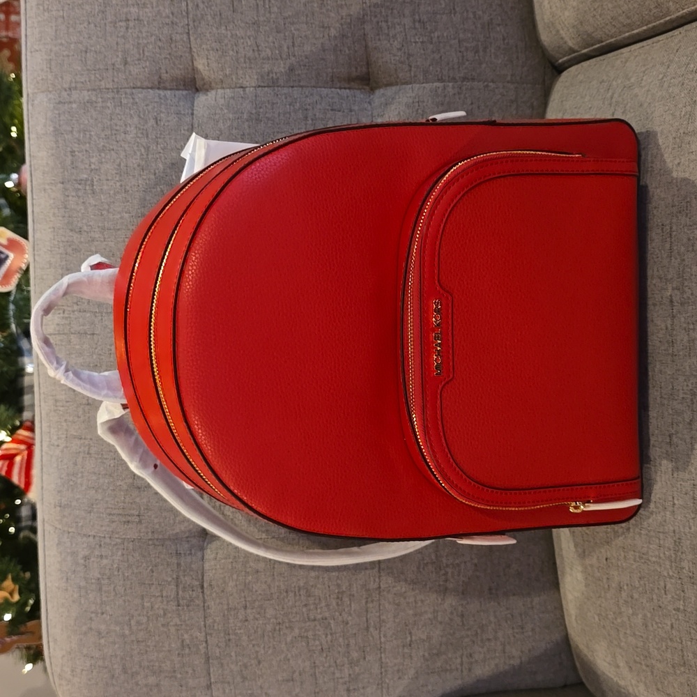 NWT bright RED large MICHAEL KORS leather backpack 🎒 gold hardware NEW 😍